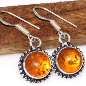 Baltic Amber Gemstone 925 Sterling Silver Handmade Drop Dangle Earrings